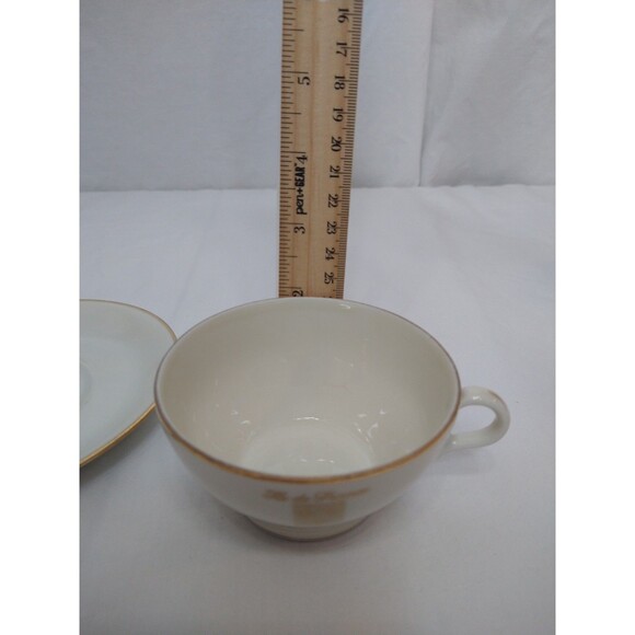 VTG Air France Pillivuyt? Porcelain Teacup and Saucer Ivory Cream with Gold Rim - Picture 10 of 14